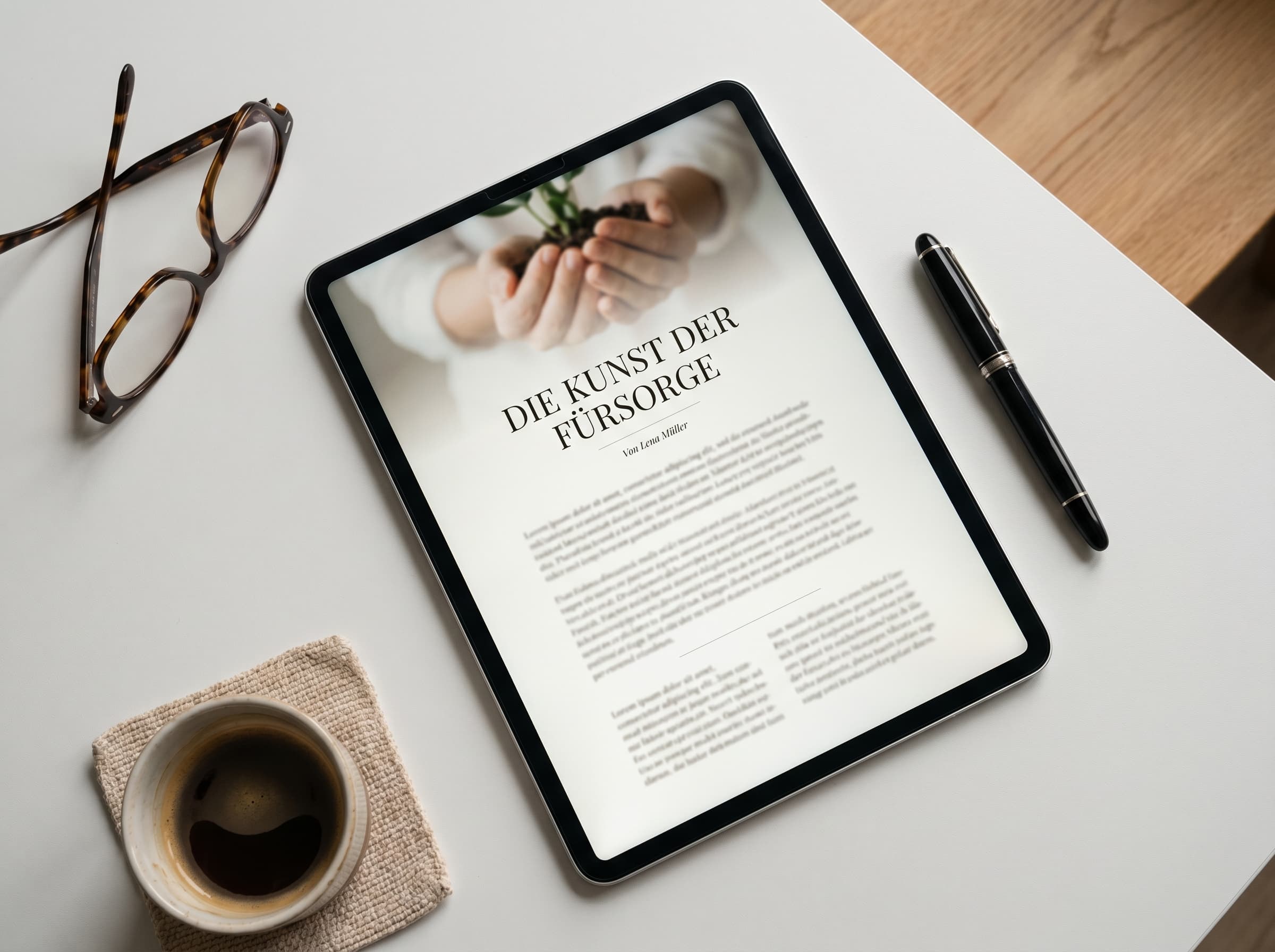 Magazin-artiges Advertorial-Layout auf Tablet